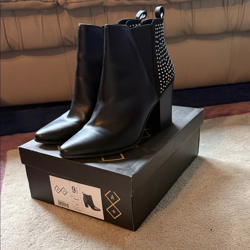 Studded Black Leather Ankle Boots - Women